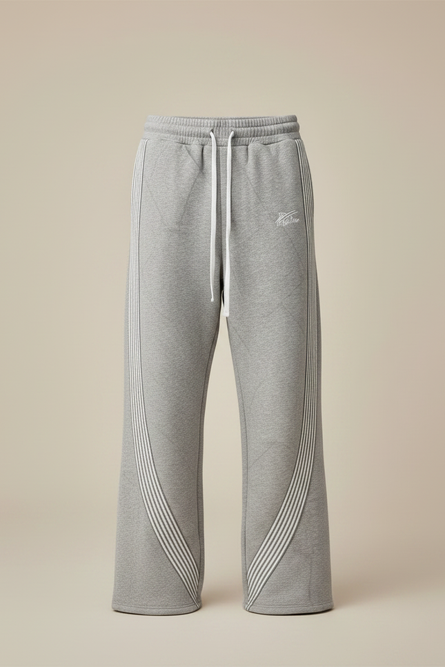 Pantalon Parachute Gris Molleton Ample Rayures Streetwear - vue 3