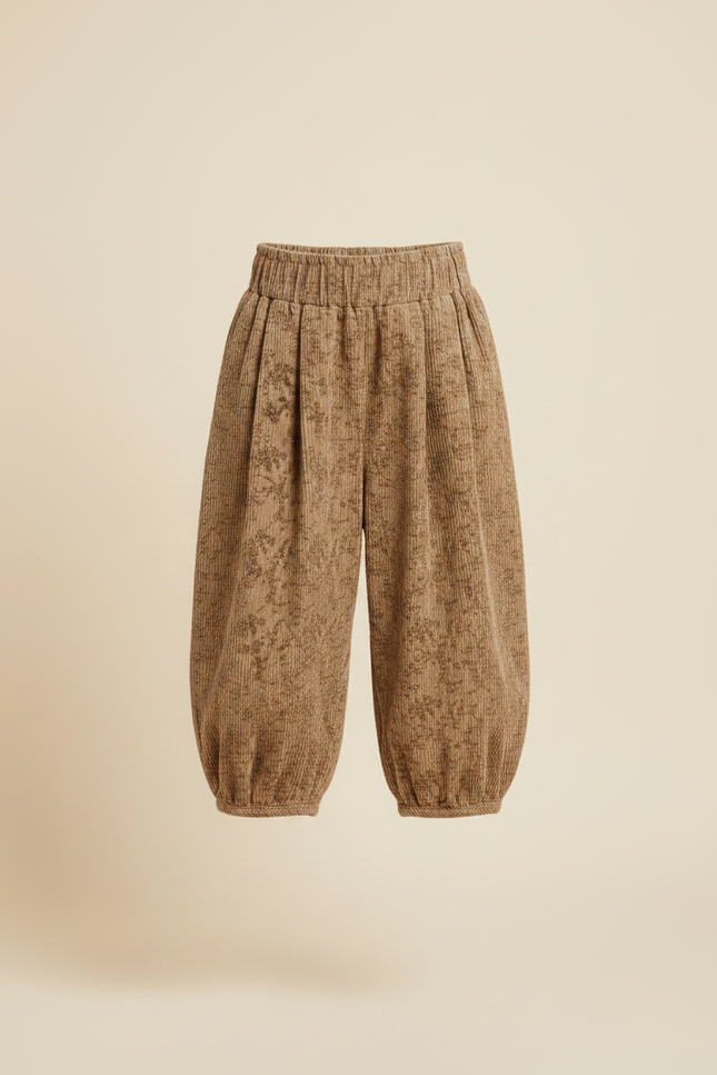 Pantalon Parachute Côtelé Floral Ample Marron Enfant - Cordé - vue 3