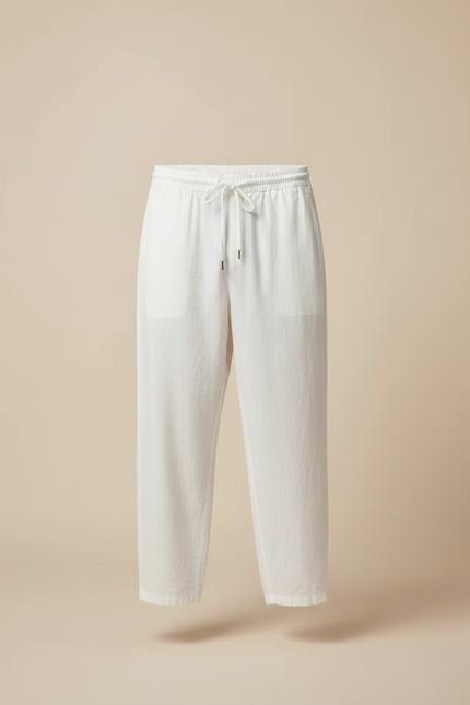 Pantalon Parachute Blanc Coton Lin Ample Sportif Homme - vue 3