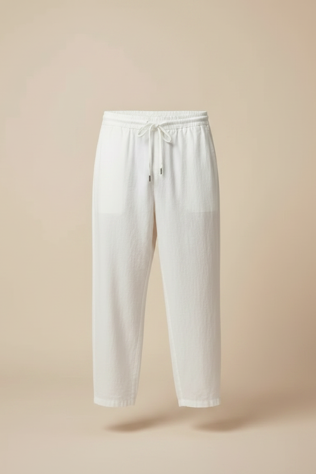 Pantalon Parachute Blanc Coton Lin Ample Sportif Homme - vue 3
