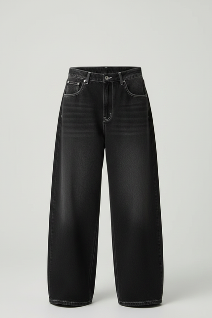 Pantalon Parachute Noir Ample Denim Décontracté Femme - Jean - vue 3