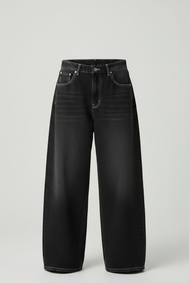 Pantalon Parachute Noir Ample Denim Décontracté Femme - Jean - vue 3