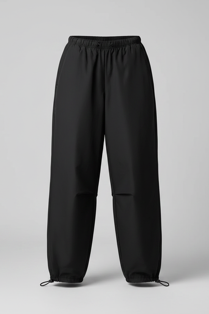 Pantalon Parachute Noir Ample Fluide Cordon Streetwear - Polyester - vue 3