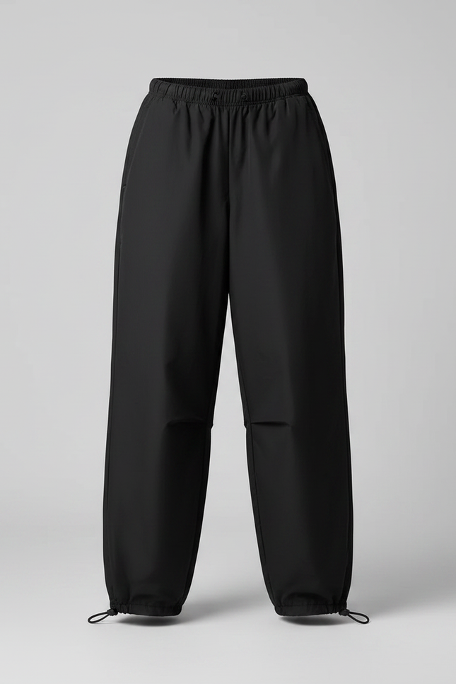 Pantalon Parachute Noir Ample Fluide Cordon Streetwear - Polyester - vue 3