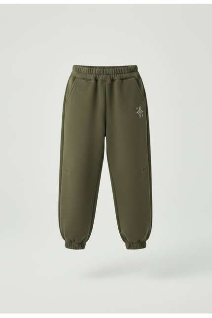 Pantalon Parachute Kaki Ample Molleton Imprimé Étoile - vue 3