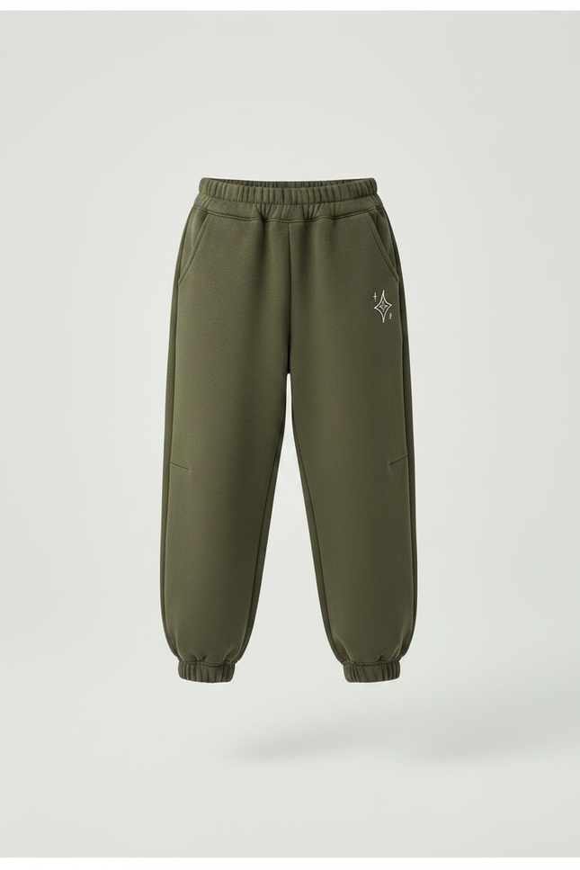 Pantalon Parachute Kaki Ample Molleton Imprimé Étoile - vue 3