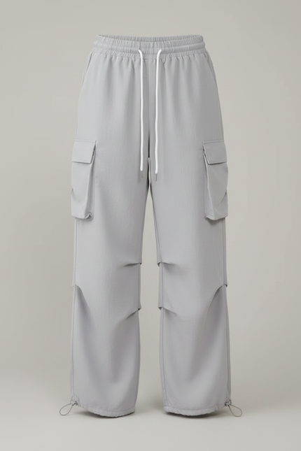Pantalon Parachute Gris Cargo Fluide Ample Décontracté - Polyester - vue 3