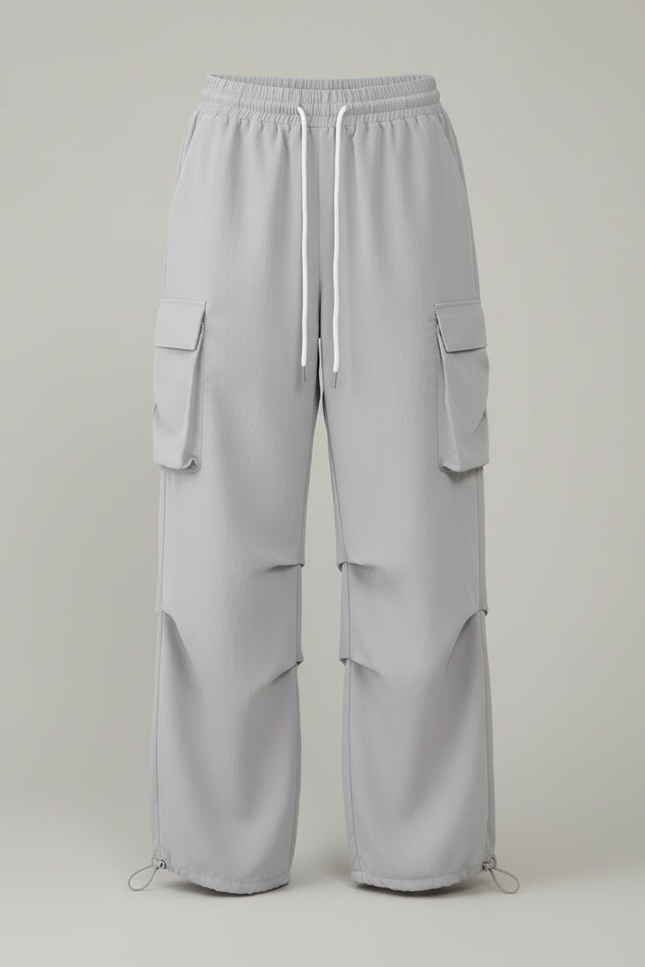 Pantalon Parachute Gris Cargo Fluide Ample Décontracté - Polyester - vue 3
