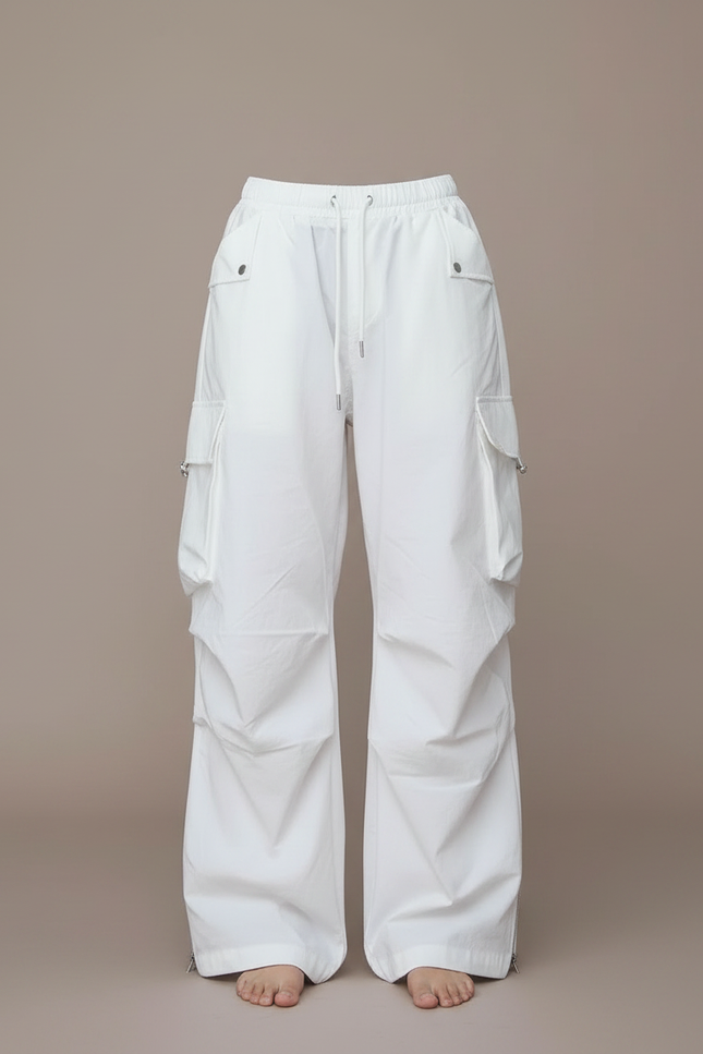 Pantalon Parachute Blanc Ample Cargo Femme Décontracté - Polyester - vue 3