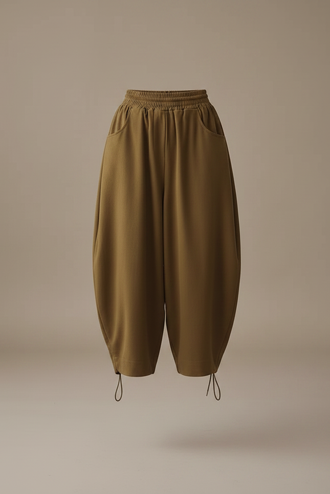 Pantalon Parachute Kaki Ample Coton Femme Décontracté - vue 3