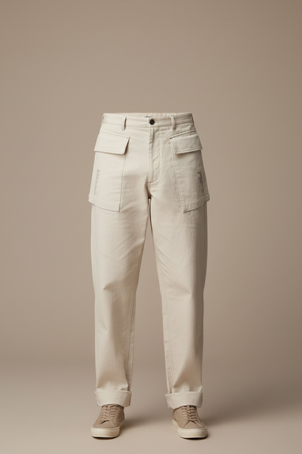 Pantalon Parachute Beige Coton Ample Homme Décontracté - vue 3