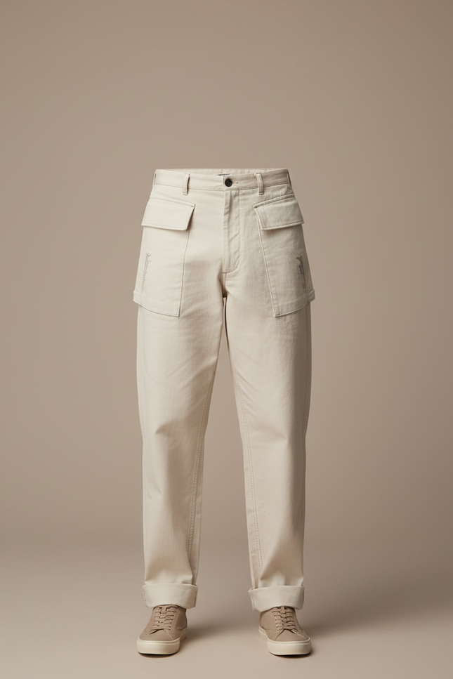 Pantalon Parachute Beige Coton Ample Homme Décontracté - vue 3