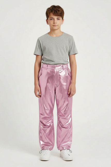 Pantalon Parachute Métallisé Rose Ample Brillant Garçon - Polyester - vue 3