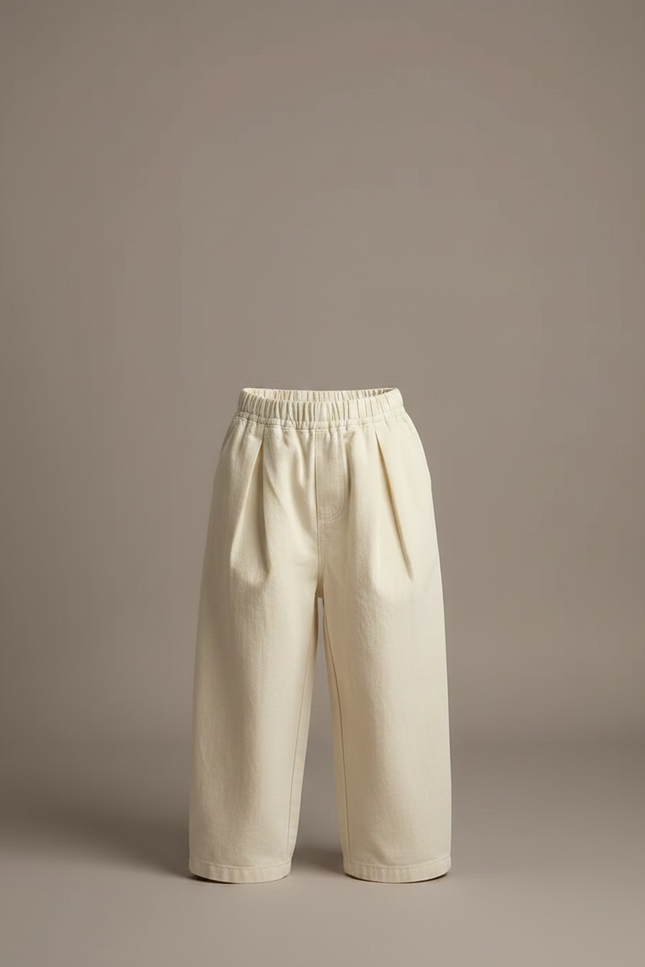Pantalon Parachute Crème Ample Coton Enfant Fluide - Beige - vue 3