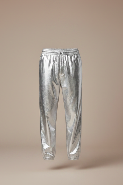 Pantalon Parachute Métallique Argenté Ample Brillant Homme - Polyester - vue 3