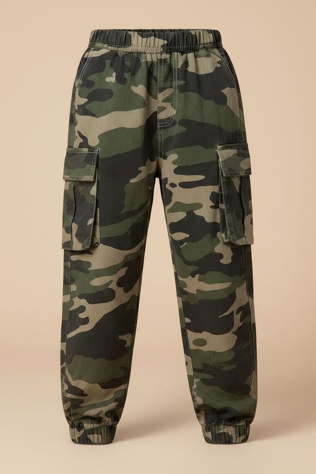 Pantalon Parachute Camouflage Cargo Ample Enfant Moderne - Kaki Coton - vue 3