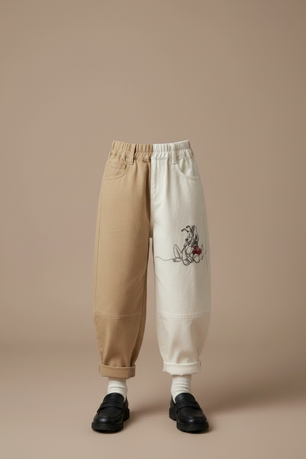 Pantalon Parachute Bicolore Ample Brodé Coton Enfant - Multicolore Toile - vue 3