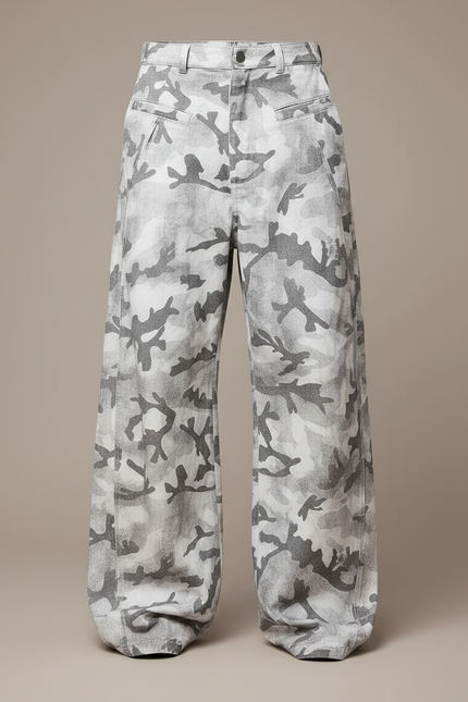 Pantalon Parachute Camouflage Gris Ample Homme Décontracté - Imprimé Coton - vue 3