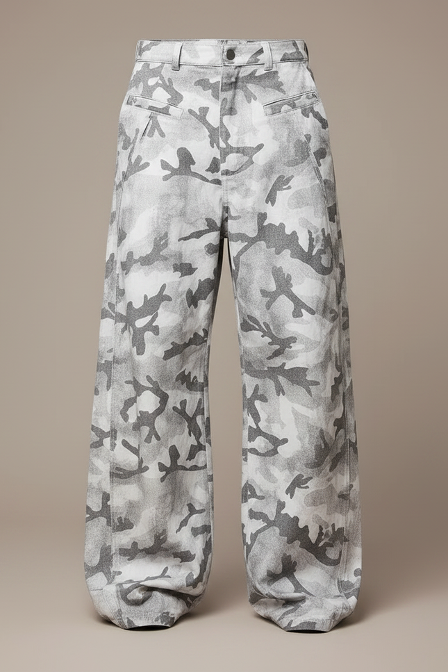 Pantalon Parachute Camouflage Gris Ample Homme Décontracté - Imprimé Coton - vue 3