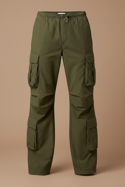Pantalon Parachute Vert Cargo Ample Poches Multiples Homme - Polyester - vue 3