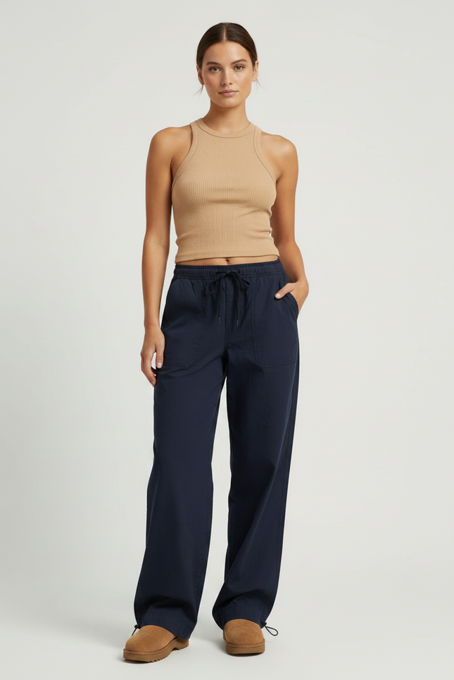 Pantalon Parachute Femme Bleu Marine Resserré Aux Chevilles - Coton - vue 3