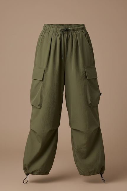 Pantalon Parachute Kaki Ample Cargo Enfant - Polyester - vue 3