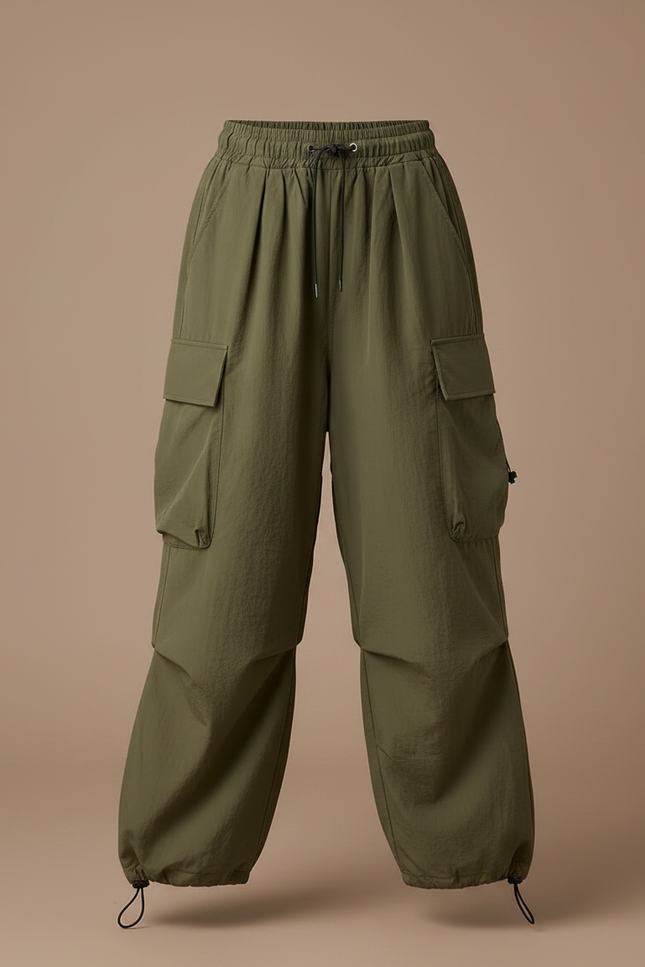 Pantalon Parachute Kaki Ample Cargo Enfant - Polyester - vue 3