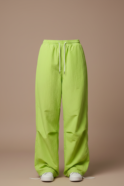 Pantalon Parachute Vert Citron Fluide Ample Streetwear - Polyester - vue 3
