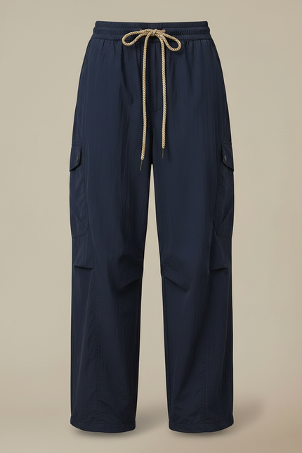 Pantalon Parachute Bleu Marine Fluide Cargo Nylon Femme - Polyester - vue 3