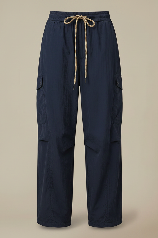 Pantalon Parachute Bleu Marine Fluide Cargo Nylon Femme - Polyester - vue 3