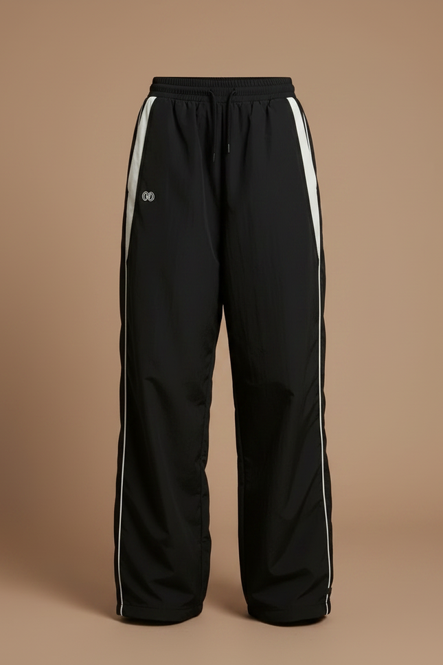 Pantalon Parachute Noir Ample Streetwear Sportif Cordon - Polyester - vue 3