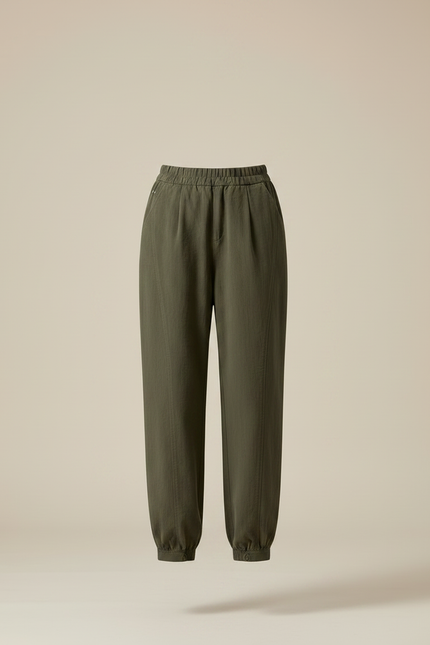 Pantalon Parachute Kaki Ample Décontracté Élastique Femme - Coton - vue 3