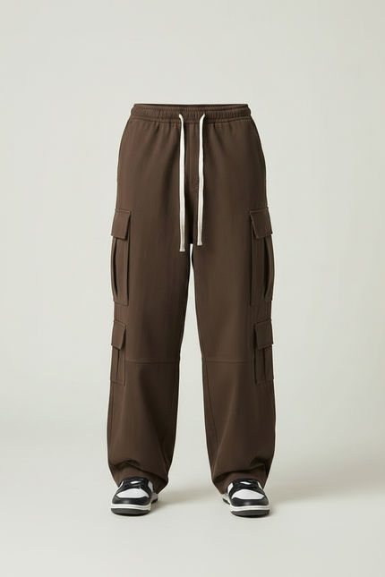 Pantalon Parachute Marron Ample Coton Cargo Décontracté Homme - vue 3