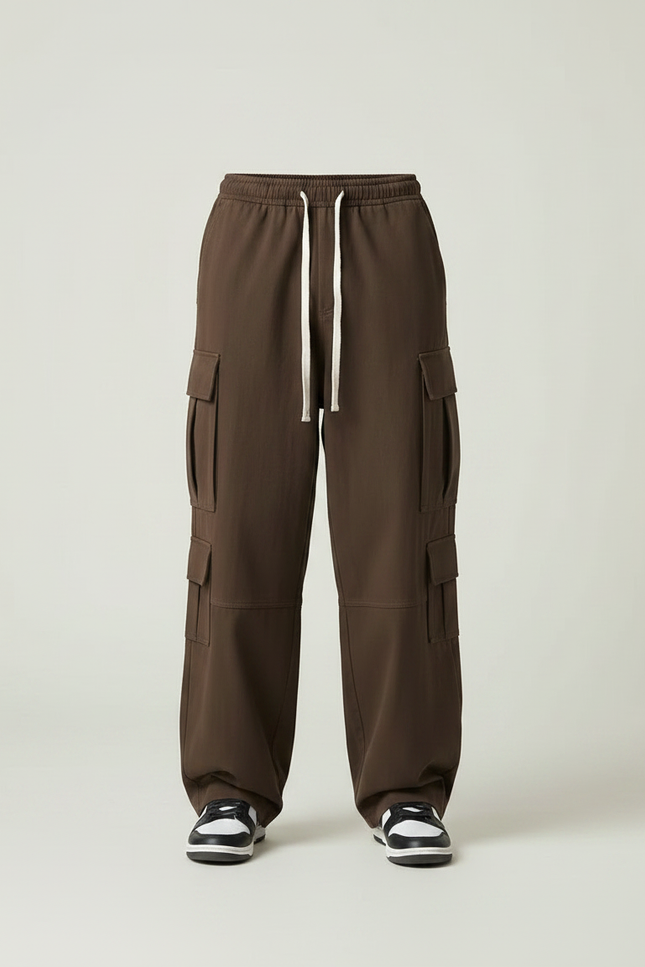 Pantalon Parachute Marron Ample Coton Cargo Décontracté Homme - vue 3