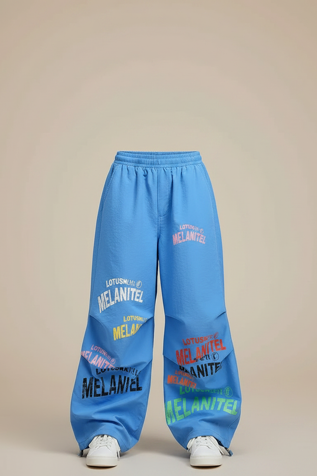 Pantalon Parachute Bleu Ample Lettres Colorées Enfant - Polyester - vue 3