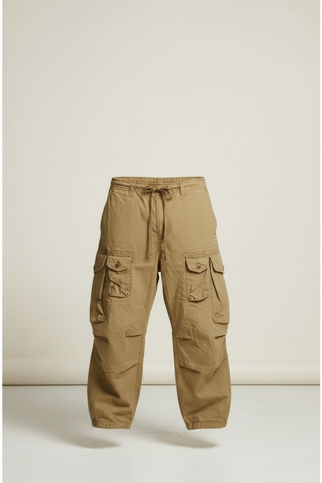 Pantalon Parachute Kaki Ample Multi-Poches Décontracté Homme - Toile - vue 3
