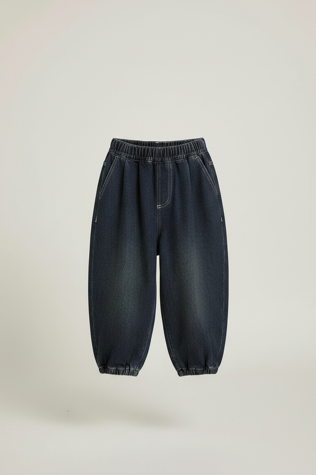 Pantalon Parachute Jean Ample Élastique Fille - Marine - vue 3