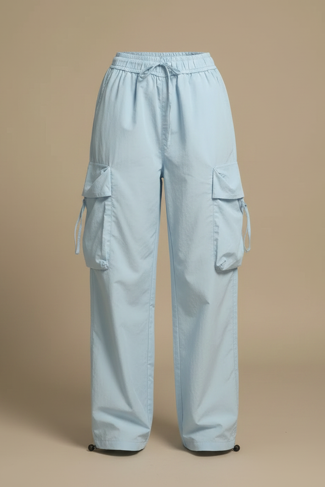 Pantalon Parachute Femme Cargo Nylon Streetwear - Bleu Polyester - vue 3
