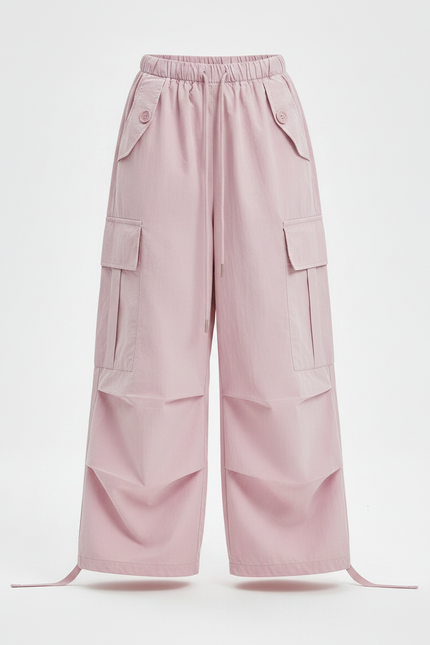 Pantalon Parachute Rose Cargo Ample Multipoches Enfant - Polyester - vue 3