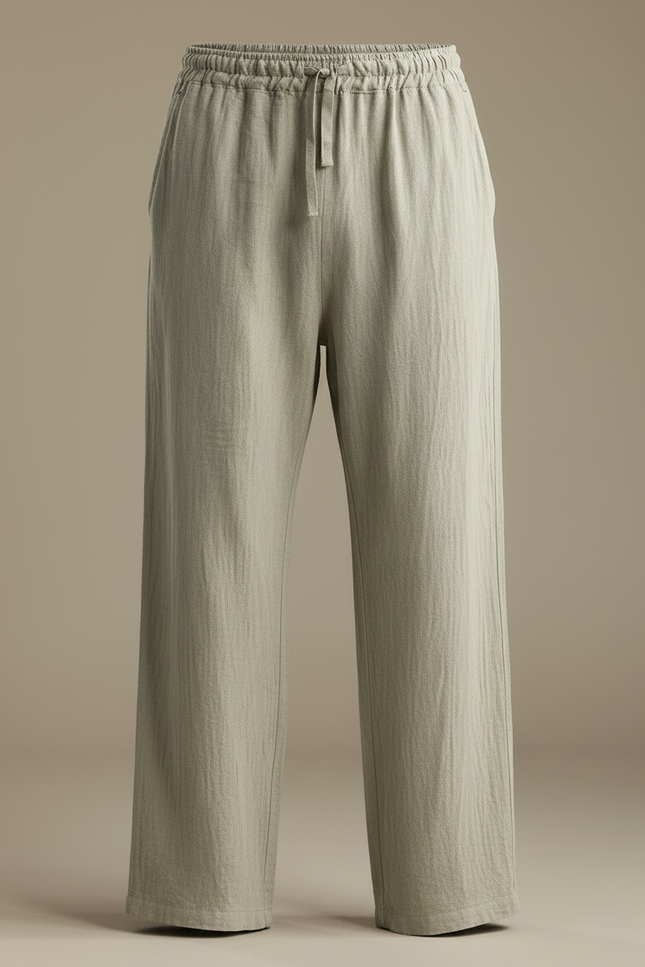Pantalon Parachute Lin Ample Décontracté Homme Cordon - Kaki - vue 3