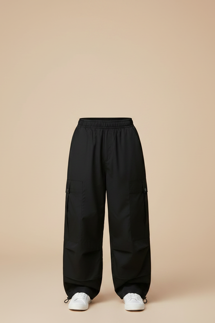 Pantalon Parachute Noir Cargo Ample Casual Garçon - Polyester - vue 3