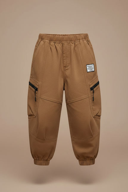 Pantalon Parachute Marron Cargo Ample Décontracté Garçon - Toile - vue 3
