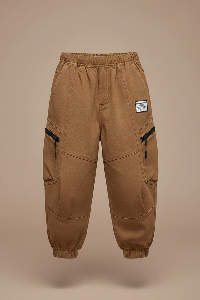 Pantalon Parachute Marron Cargo Ample Décontracté Garçon - Toile - vue 3