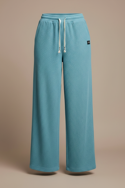 Pantalon Parachute Côtelé Ample Bleu Cordon Confortable - Cordé - vue 3