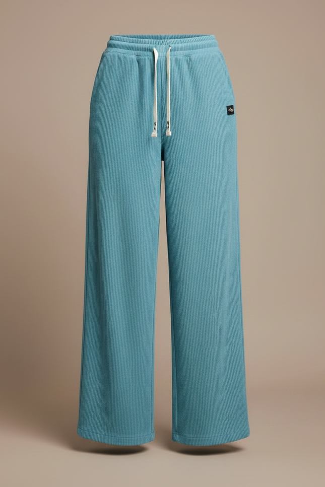 Pantalon Parachute Côtelé Ample Bleu Cordon Confortable - Cordé - vue 3