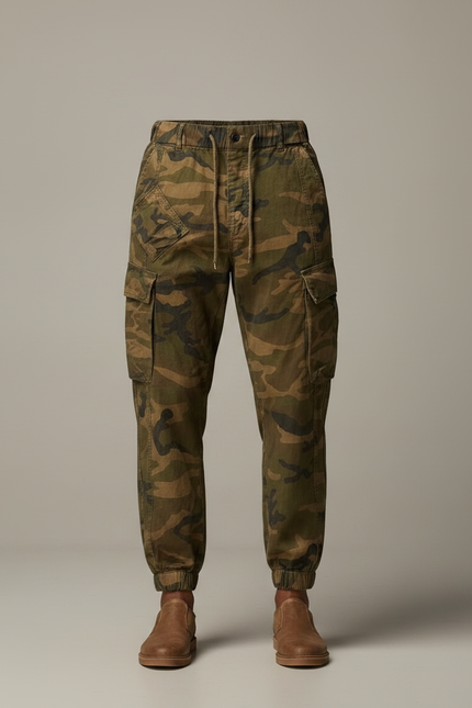 Pantalon Parachute Camouflage Cargo Ample Coton Homme - Kaki - vue 3