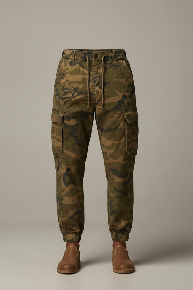 Pantalon Parachute Camouflage Cargo Ample Coton Homme - Kaki - vue 3