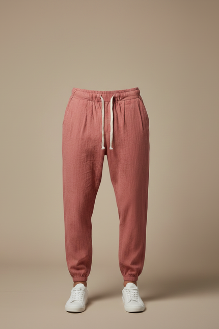 Pantalon Parachute Rouge Brique Coton Lin Ample Homme - vue 3