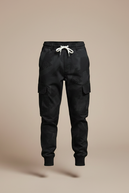 Pantalon Parachute Noir Cargo Imprimé Cordon Garçon - Polyester - vue 3