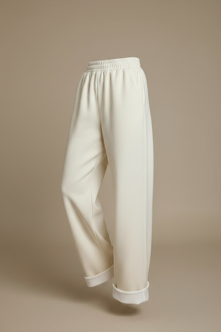 Pantalon Parachute Crème Ample Laine Droit Doux - Beige Molleton - vue 3